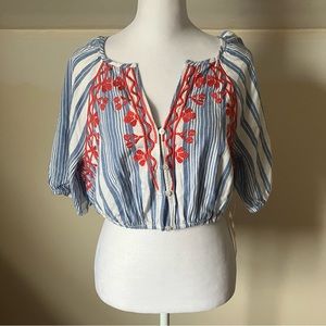 St John’s Bay Striped Floral Embroidered Crop Top size Medium
